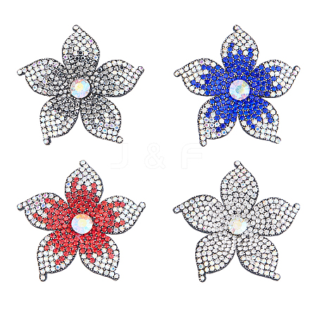4Pcs 4 Styles Flower Imitation Leather & Rhinestone Ornament Accessories DIY-FH0007-09-1