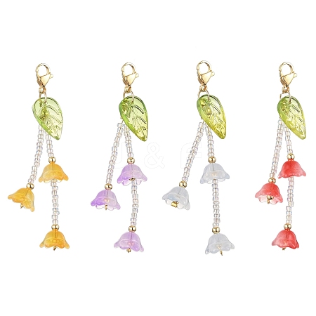 4Pcs 4 Colors Flower Glass Pendant Decoration HJEW-TA00312-1