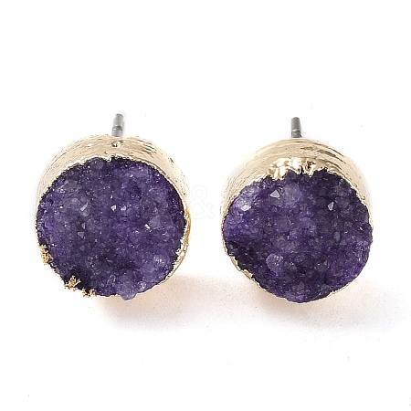 Natural Druzy Agate Stud Earrings EJEW-L168-02E-1