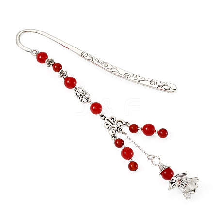 Natural Malaysia Jade Round Beads & Alloy Angel Bookmarks AJEW-TA00052-1