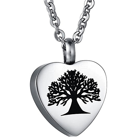 Tree of Life Pattern Heart Ash Urn Titanium Steel Pendant Neckalce BOTT-PW0013-03-1