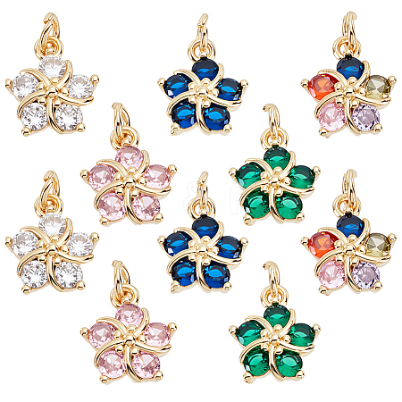 10Pcs 5 Colors Brass Clear Cubic Zirconia Pendants ZIRC-PH0001-49-1