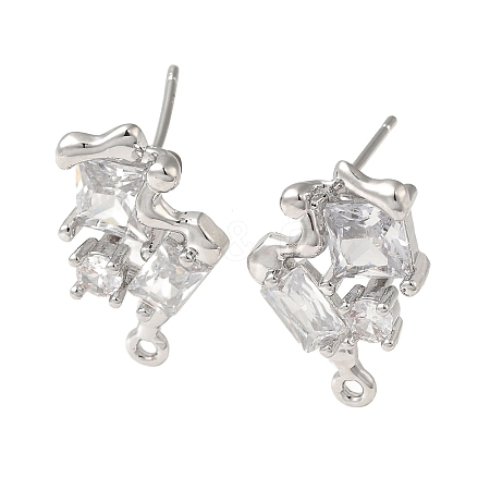 Brass with Clear Cubic Zirconia Stud Earring Findings KK-G499-06P-1