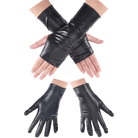 2 Pairs 2 Styles PU Leather Gloves AJEW-CL0003-16B-1
