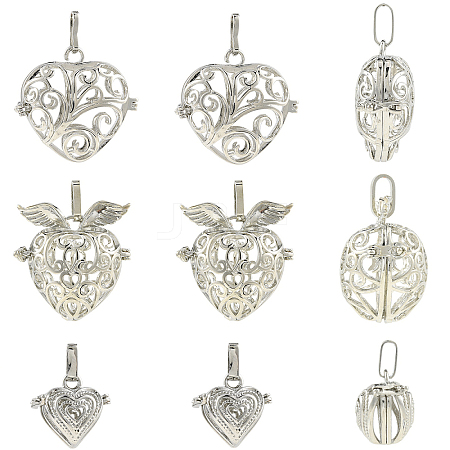 6Pcs 3 Styles Brass & Alloy  Bead Cage Pendants FIND-YW0011-82-1