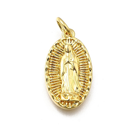 Oval with Virgin Mary Pattern Brass Pendants KK-G525-14G-1