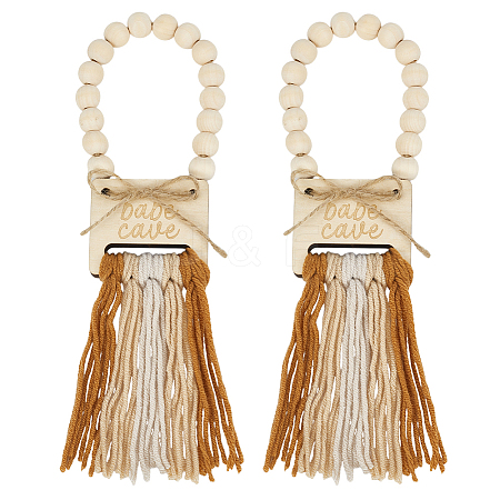 2Pcs Wood Beads & Cotton Tassels Hanging Ornaments HJEW-BC00087-1