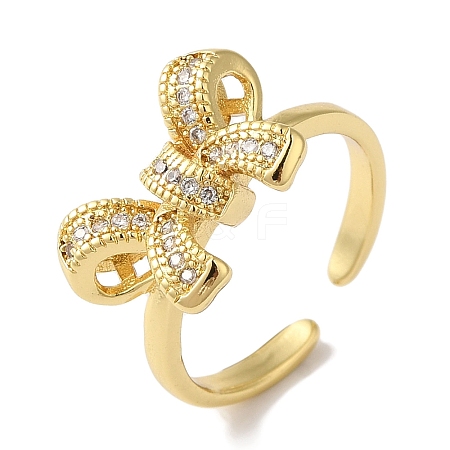 Bowknot Brass Micro Pave Clear Cubic Zirconia Open Cuff Rings for Women LS-RJEW-C098-08G-1