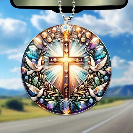 Acrylic Flat Round & Cross Pendant Decorations PW-WG5B483-03-1