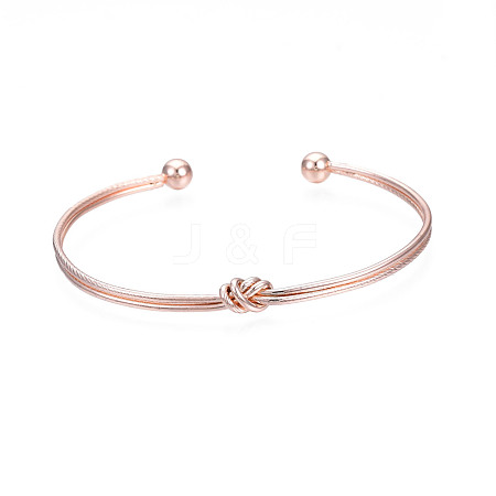 Alloy Wire Wrap Knot Open Cuff Bangle for Women BJEW-S118-145RG-1