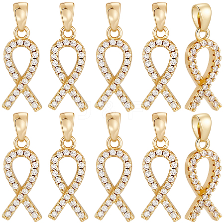 10Pcs Brass Micro Pave Cubic Zirconia Pendants KK-BBC0019-34-1