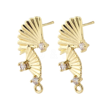 Brass Micro Pave Cubic Zirconia Stud Earring Findings KK-K371-44G-1