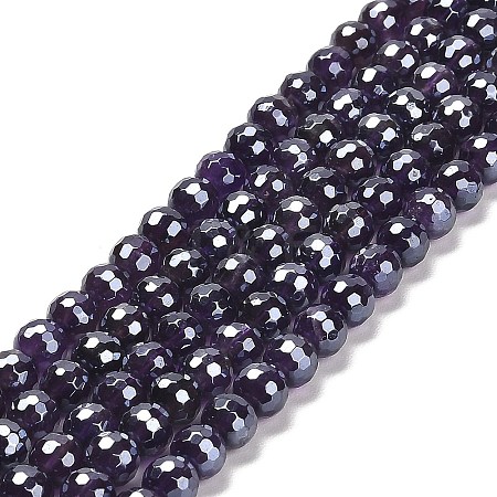 Electroplated Natural Amethyst Round Beads Strands G-L598-A05-01-1