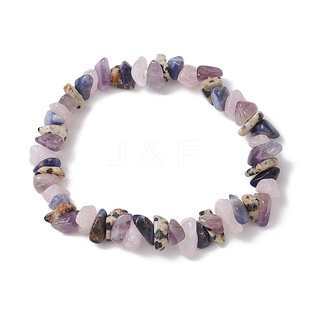 Natural Mixed Gemstone Chips Stretch Bracelets BJEW-JB11070-02-1