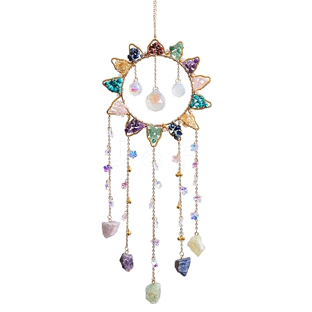 Sun Natural & Synthetic Mixed Stone Chips Hanging Suncatchers HJEW-F027-03-1