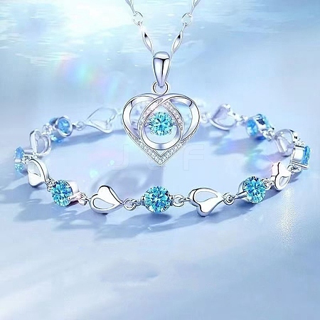 Heart Alloy Rhinestone Pendant Necklaces & Link Bracelets Sets FS-WGED12D-01-1