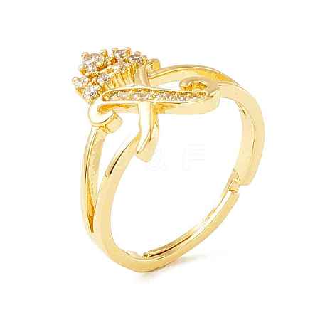 Clear Cubic Zirconia Initial Letter with Crown Adjustable Ring RJEW-M139-17X-1
