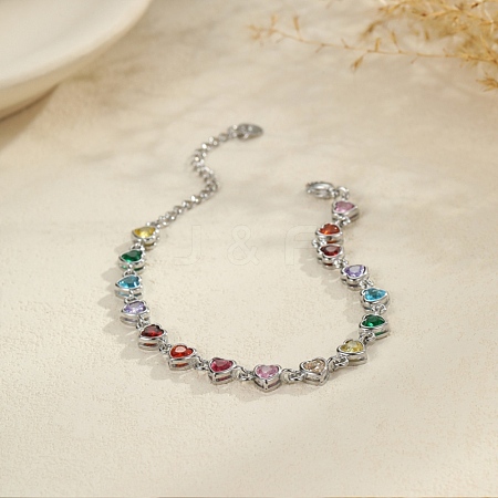 304 Stainless Steel Pave Colorful Cubic Zirconia Tennis Bracelets for Women BJEW-T023-02B-P-1