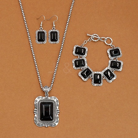 Rectangle Alloy with Synthetic Turquoise Pendant Necklaces & Dangle Earrings & Link Bracelets Sets WGD1135-13-1