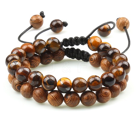 Adjustable Round Natural Tiger Iron & Elephant Skin Jasper Braided Bead Bracelet Sets MW1099-7-1