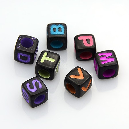 Solid Color Initial Acrylic Beads MACR-Q167-7x7mm-M-1