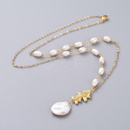Natural Baroque Pearl Keshi Pearl Pendant Necklaces NJEW-JN02652-1