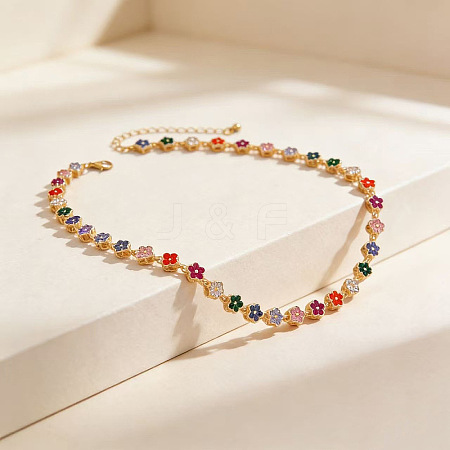 Zinc Alloy Colorful Rhinestone Link Chain Necklaces WG265B3-01-1