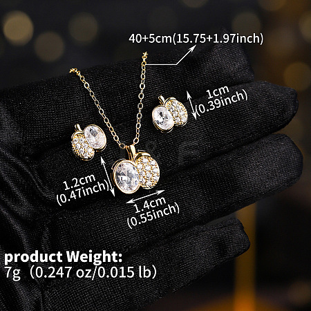 Brass Clear Cubic Zirconia Pendant Necklace & Stud Earrings Sets for Women FS-WGA251C-11-1