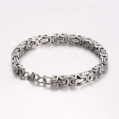 201 Stainless Steel Byzantine Chain Bracelets BJEW-K134-01P-6mm-1