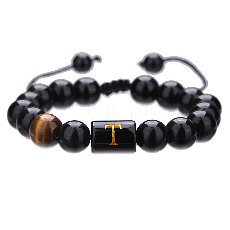 Natural Black Agate & Tiger Eye Round Beaded Adjustable Bracelets HL8029-20-1
