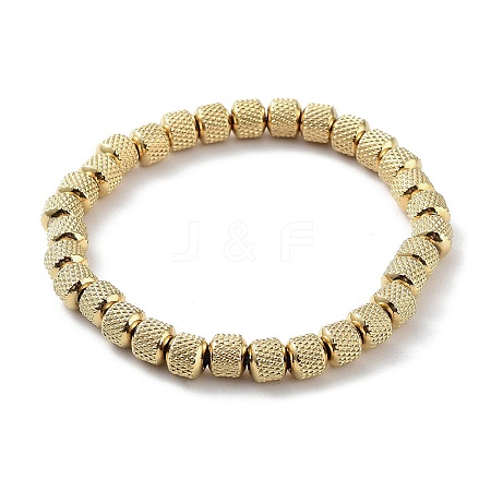 202 Stainless Steel Grooved Column Beaded Stretch Bracelets for Men Women BJEW-D034-02G-1