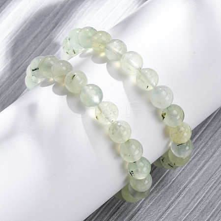 Natural Prehnite Round Beaded Stretch Bracelets for Men Women BJEW-G743-01F-1