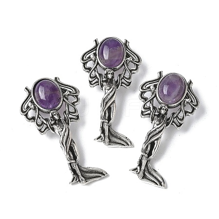 Angel Brass Natural Amethyst Pendants KK-D361-02AS-27-1