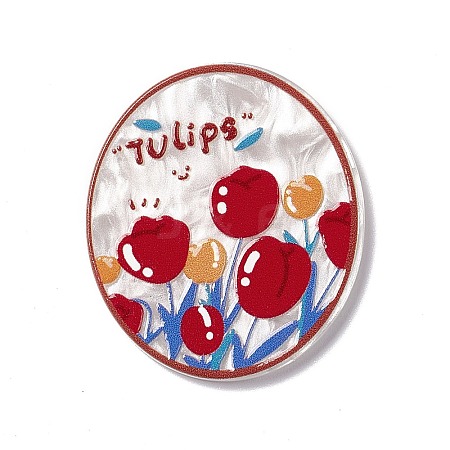 Flower Theme Printed Acrylic Cabochons MACR-J121-01E-1