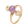 3Pcs Copper Wire Wrapped Round Natural Amethyst & Natural Aquamarine & Natural Rose Quartz Bead Finger Rings for Women RJEW-JR00808-3