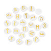 Brass Elder Futhark Alphabet Engraved Symbol Flat Round Natural Quartz Crystal Rune Stones G-I373-01B-2