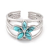 Flower 304 Stainless Steel Open Cuff Rings RJEW-G314-02P-3