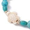 Turtle Synthetic Turquoise Beaded Stretch Bracelet BJEW-JB09954-3