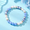 Natural Blue Lace Agate & Cultured Freshwater Pearl & Handmade Porcelain Ceramic Beads Stretch Bracelets for Women BJEW-JB13085-1