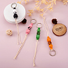 6Pcs 6 Colors Schima Wood & Cotton Cord Keychain KEYC-KS0001-03-6