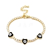 Heart with Evil Eye Enamel Link Bracelet with Clear Cubic Zirconia Tennis Chains BJEW-G650-04G-2
