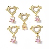 Brass Pave Clear & Pink Cubic Zirconia Connector Charms KK-P223-40G-4
