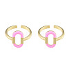 Pink Enamel Oval Open Cuff Ring RJEW-N039-104-2