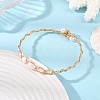 Natural Cultured Freshwater Pearl Rice Graduated Beaded Wire Wrapped Brass Cuff Bangles for Women BJEW-JB14302-1