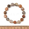 Natural Fossil Coral Faceted Flat Round Beaded Stretch Bracelets with Brass Round Beads for Women BJEW-JB14168-4