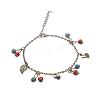 Vintage Alloy Bell Leaf and Porcelain Rondelle Beads Tassel Anklets for Women FS-WG4AD9F-01-4