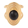 Oval Natural Dyed & Heated Black Agate Finger Rings RJEW-Z057-14G-010-2