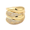 Multi-layer Brass Micro Pave Clear Cubic Zirconia Open Cuff Rings for Women RJEW-A046-16G-2