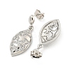 Leaf Brass Pave Clear Cubic Zirconia Dangle Stud Earrings EJEW-M258-37P-2