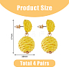 FIBLOOM 4 Pairs 4 Colors Raffia Grass Braided Round Dangle Stud Earrings with Iron Pins for Women EJEW-FI0002-27-2